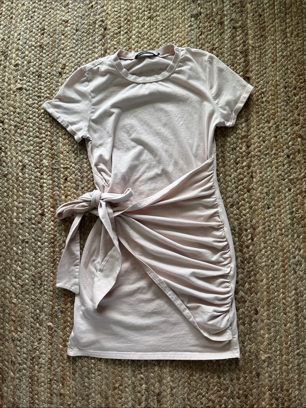 Side-Tie Short Sleeve Mini Dress in Pale Pink